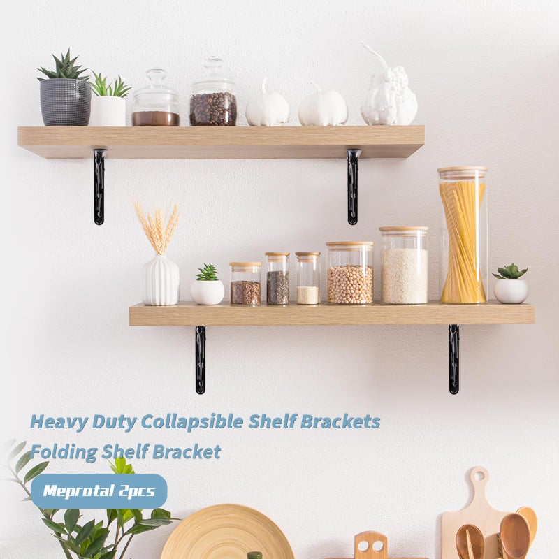 Meprotal 2pcs Folding Shelf Bracket 5.91 Inch, Heavy Duty Collapsible Shelf Brackets, Metal Foldable Shelf Table Bracket Supports Space Saving Triangle Corner Brace - Image 3
